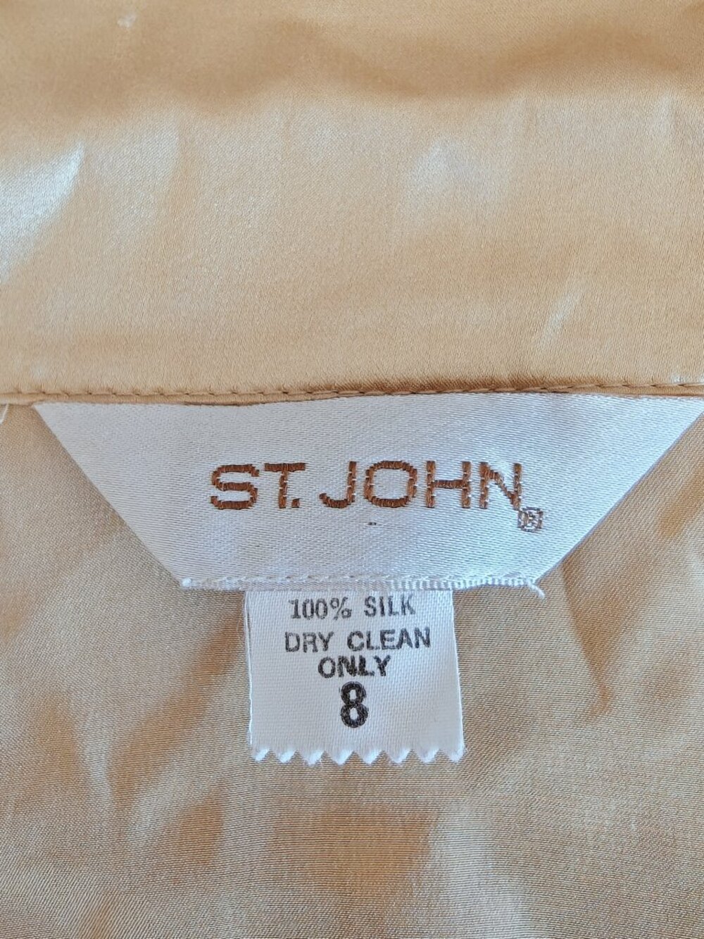 St. John Vintage 100% Silk Gold Oversized Blouse Jacket Metal Buttons Size 8 - Picture 9 of 13